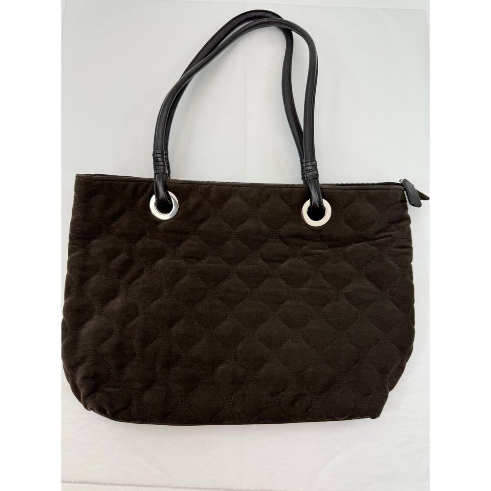 Talbots Vintage Y2K  Brown Cotton Quilted Shoulder Tote‎ Bag Leather Trim